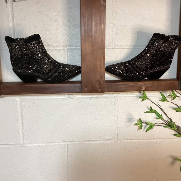 Brand New ISNOM Rhinestone Black Ankle Cowboy Boots | Cute and Comfy! - Picture 1 of 5